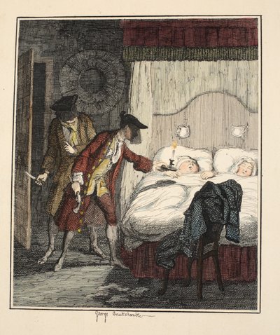 Jack Sheppard y Blueskin en la habitación del Sr. Wood, ilustración de Jack Sheppard: Una Novela de William Harrison Ainsworth, publicada en 1839 de George Cruikshank